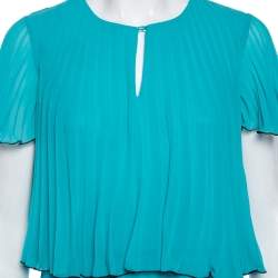 Pre Owned Boutique Moschino Turquoise Blue Plisse Chiffon Overlay Detail Midi Dress S 