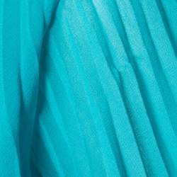 Pre Owned Boutique Moschino Turquoise Blue Plisse Chiffon Overlay Detail Midi Dress S 
