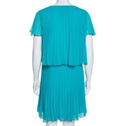 Pre Owned Boutique Moschino Turquoise Blue Plisse Chiffon Overlay Detail Midi Dress S 