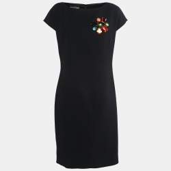 Pre Owned Boutique Moschino Black Crepe Crystal Embellished Detailed Dress L