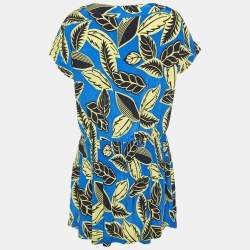 مملوكة مسبقًا Boutique Moschino Blue Printed Rayon Shirred Detail Mini Dress S