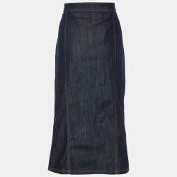 Pre Owned Boutique Moschino Navy Blue Denim Star & Moon Detail Midi Skirt L