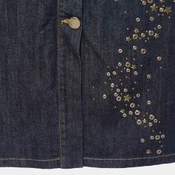 Pre Owned Boutique Moschino Navy Blue Denim Star & Moon Detail Midi Skirt L