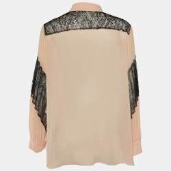 Pre Owned Boutique Moschino Pink Chiffon & Lace Detail Plisse Sleeve Shirt M