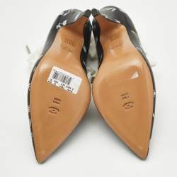 Pre Owned Boutique Moschino Printed Black Leather Ankle Wrap Pumps Size 37