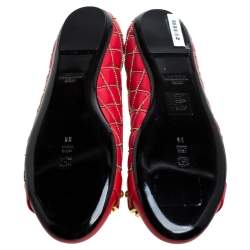 Pre Owned Boutique Moschino Red Quilted Chain Leather Logo Ballet Flats Size 38