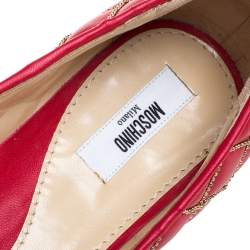 Pre Owned Boutique Moschino Red Quilted Chain Leather Logo Ballet Flats Size 38