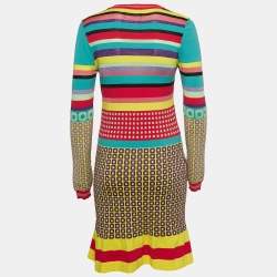 Pre Owned Boutique Moschino Patterned Lurex Knit Mini Dress M