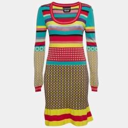 Pre Owned Boutique Moschino Patterned Lurex Knit Mini Dress M