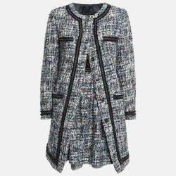 Pre Owned Boutique Moschino Black Tweed Coat and Skirt Suit M