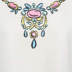 Pre Owned Boutique Moschino White Necklace Print Crepe Top M