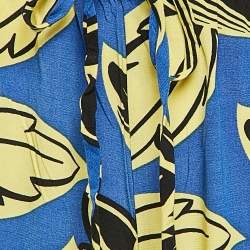 Pre Owned Boutique Moschino Blue/Yellow Leaf Print Crepe Trousers M