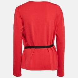 Pre Owned Boutique Moschino Red Stretch Knit Wrap Style Jumper M