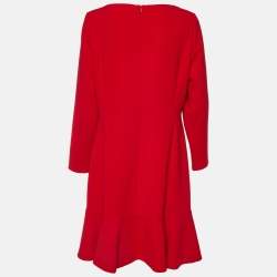Pre Owned Boutique Moschino Red Crepe Flounced Mini Dress L