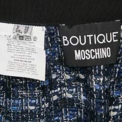 Pre Owned Boutique Moschino Blue Tweed Fringed Pencil Skirt M