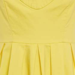 Pre Owned Boutique Moschino Yellow Cotton Pleated Sleeveless Mini Dress M