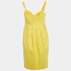 Pre Owned Boutique Moschino Yellow Cotton Pleated Sleeveless Mini Dress M