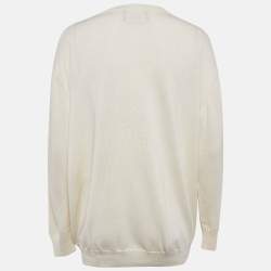 Pre Owned Boutique Moschino Cream Logo Intarsia Silk Knit Sweatshirt XL