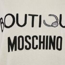 Pre Owned Boutique Moschino Cream Logo Intarsia Silk Knit Sweatshirt XL