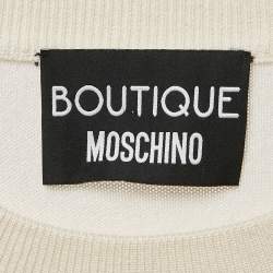 Pre Owned Boutique Moschino Cream Logo Intarsia Silk Knit Sweatshirt XL