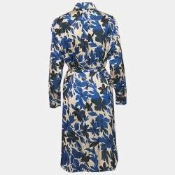 Pre Owned Boutique Moschino Blue Tropical Print Satin Button Front Shirt Dress M