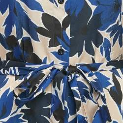 Pre Owned Boutique Moschino Blue Tropical Print Satin Button Front Shirt Dress M