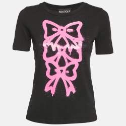 Pre Owned Boutique Moschino Black Bow Print Cotton Crew-Neck T-Shirt S