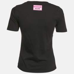 Pre Owned Boutique Moschino Black Bow Print Cotton Crew-Neck T-Shirt S
