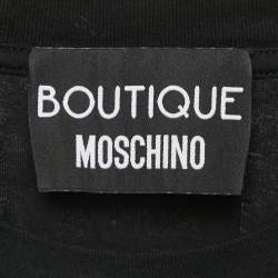 Pre Owned Boutique Moschino Black Bow Print Cotton Crew-Neck T-Shirt S