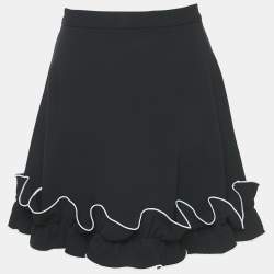 Pre Owned Boutique Moschino Black Crepe Ruffled Mini Skirt S