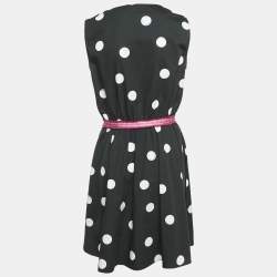 Pre Owned Boutique Moschino Black Polka Dot Print Cotton Trimmed Sleeveless Short Dress M