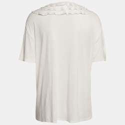Pre Owned Boutique Moschino White Logo Print Jersey Crystal Embellished and Ruffled T-Shirt M
