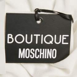 Pre Owned Boutique Moschino White Logo Print Jersey Crystal Embellished and Ruffled T-Shirt M