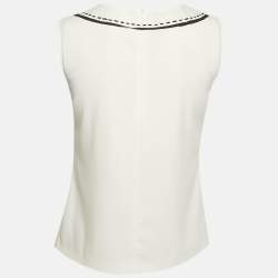 Boutique Moschino White Collar Print Crepe Sleeveless Top S