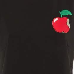 Boutique Moschino Black Crepe Apple Embroidered Shift Dress M