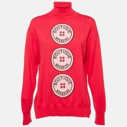 Pre Owned Boutique Moschino Pink Button Intarsia Wool Knit Turtle Neck Sweater M