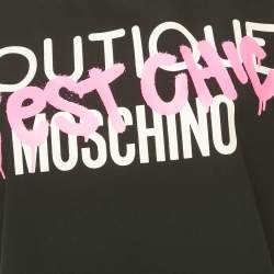 Pre Owned Boutique Moschino Black Printed Crepe Shift Dress S