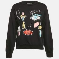 Pre Owned Boutique Moschino Black Printed Cotton Knit Sweatshirt S