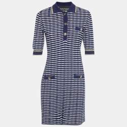 Pre Owned Boutique Moschino Navy Blue /White Striped Knit Mini Dress S