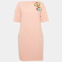 Pre Owned Boutique Moschino Pink Flower Applique Crepe Brooch Detail Shit Dress S 