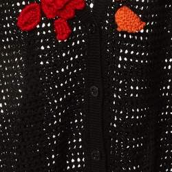 Pre Owned Boutique Moschino Black Wool Open Knit Floral Applique Cardigan L