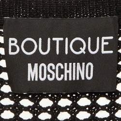 Pre Owned Boutique Moschino Black Wool Open Knit Floral Applique Cardigan L