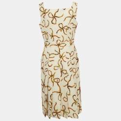 مملوكة مسبقًا Boutique Moschino Cream Allover Bridle Bow Cady Dress M