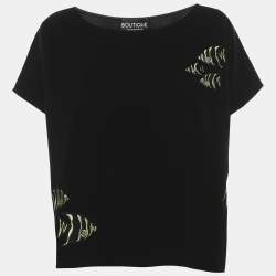 Pre Owned Boutique Moschino Black Satin Embroidered Top S