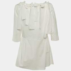 Pre Owned Boutique Moschino White Cotton Bow Detail Top M