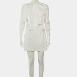 Pre Owned Boutique Moschino White Cotton Bow Detail Top M