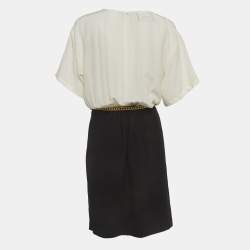 Pre Owned Boutique Moschino Cream/Black Crepe Chain Detail Midi Dress M