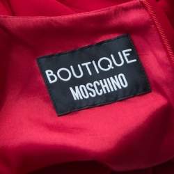 Pre Owned Boutique Moschino Red Crepe Knit Ruffle Front Sleeveless Shift Dress M