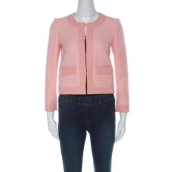 Pre Owned Boutique Moschino Pink Tweed Lace Trimmed Cropped Jacket S 