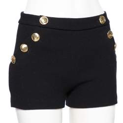 Pre Owned Boutique Moschino Black Textured Wool Button Detailed Shorts S